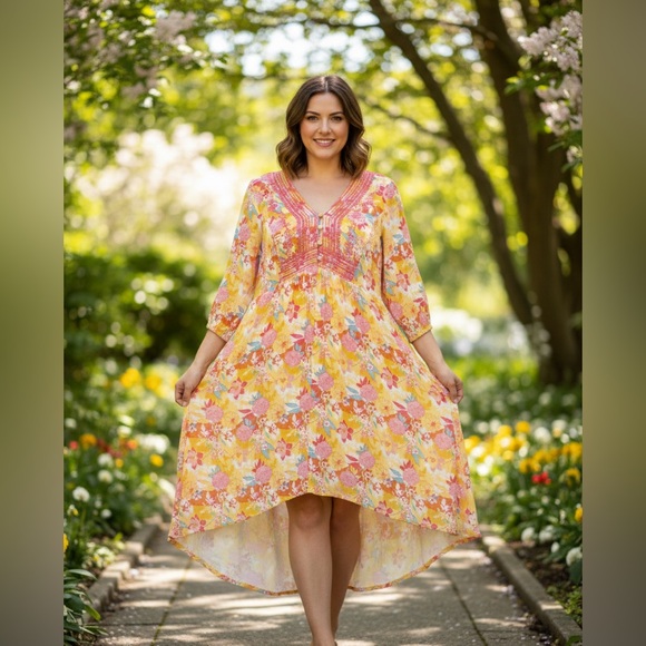 torrid Dresses & Skirts - Torrid Pink and Yellow Floral High Low Dress